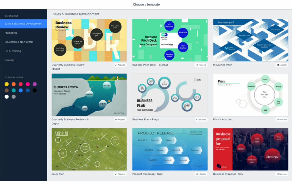 Selecciona template en KeyNote
